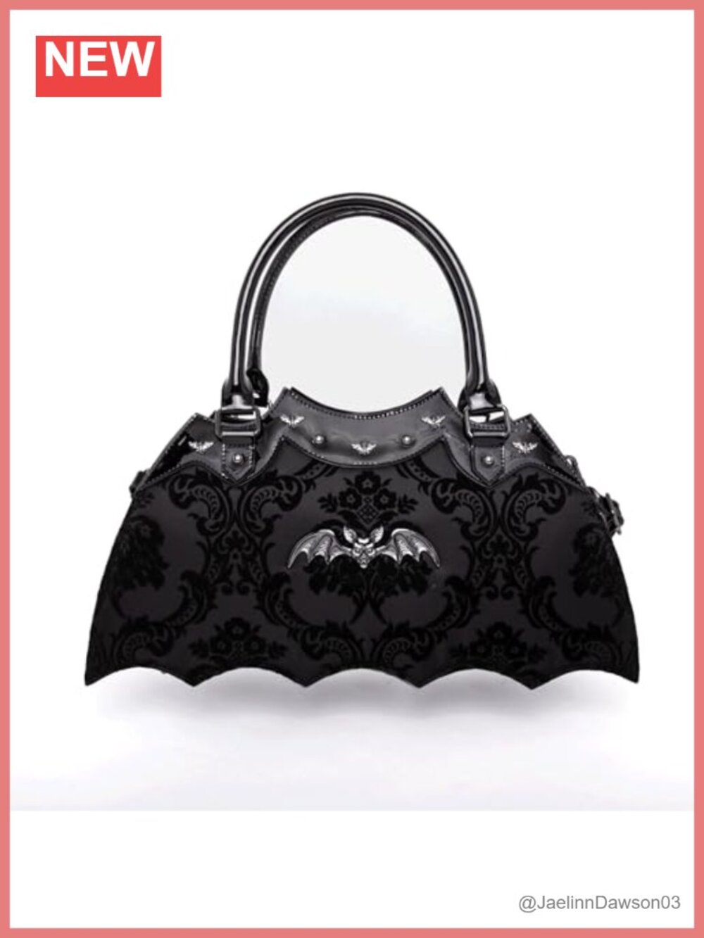 Velvet Damask Bat Satchel Handbag Gothic Metal Embellishments Crossbody